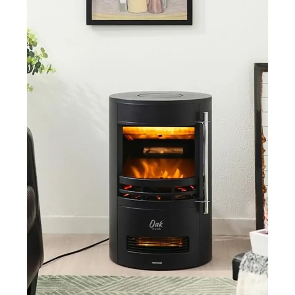 3D Flame Log Electric Fireplace Heater Stove 25.5" Black Freestanding Design Silent Heater