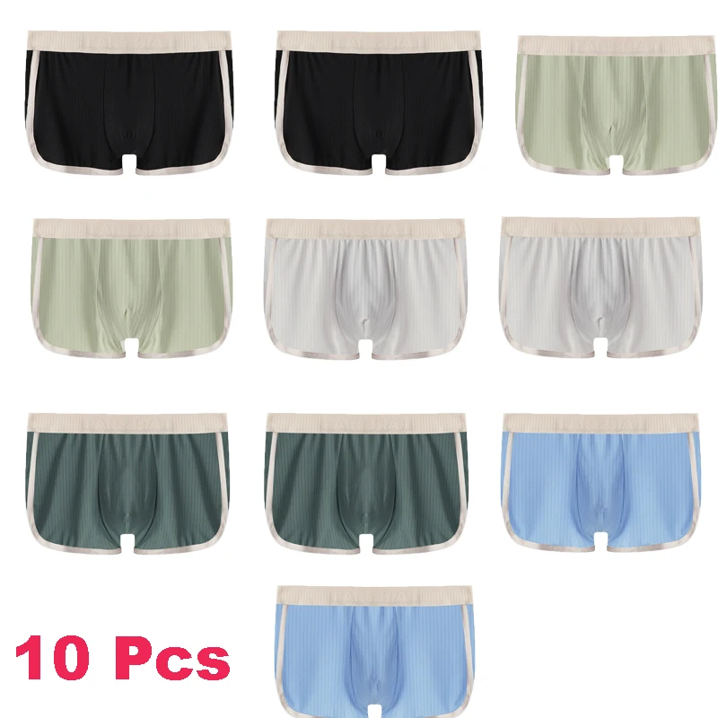 10 Pcs/Lot Male Striped Shorts Boxers Men's Sexy Panties Boxer Underwear Homme U Convex Shorts Lingerie Underpants