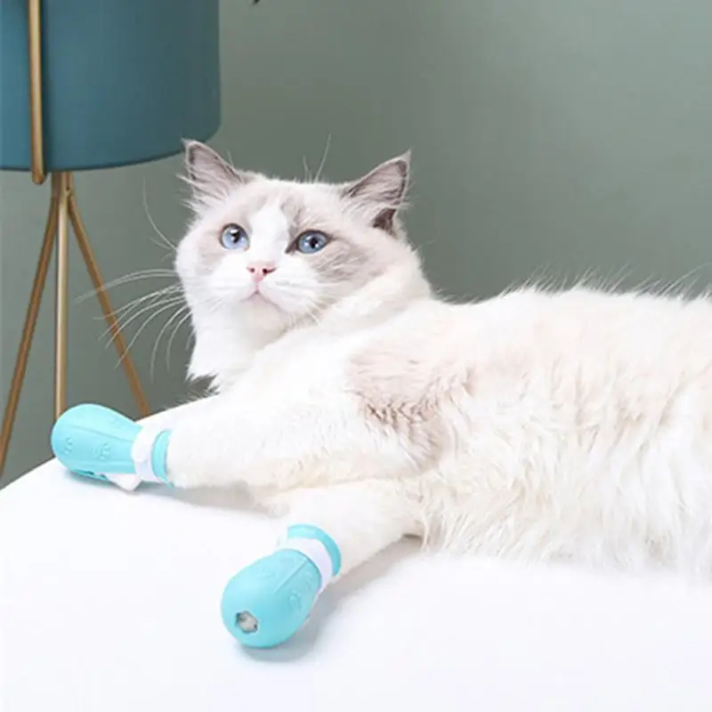 조절 가능한 실리콘 스크래치 방지 신발, 애완동물 고양이 부츠, 목욕 세척 고양이 발톱 커버, 보호대 고양이 손질 용품
