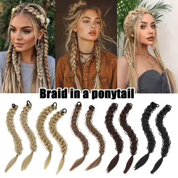 Parrucca lunga intrecciata Estensione dei capelli Coda di cavallo Posticci Capelli sintetici con fascia elastica Accessori per capelli fai da te Parrucchino per uso quotidiano