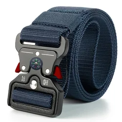 Compass Men's Luxury Outdoor Tactical Multi-Function Combat Survival Belt - High-Quality Canvas Nylon - 120cm (Compass red blue)