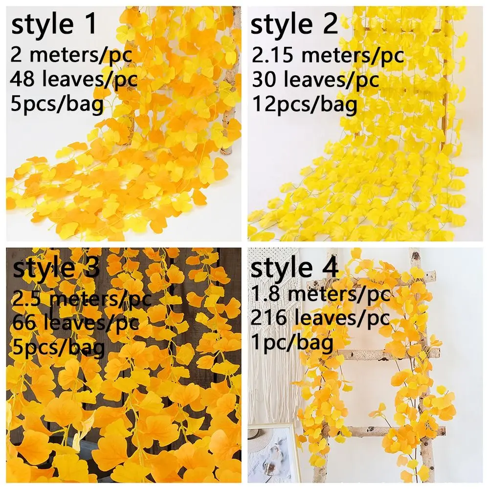Handmade Artificial Ginkgo Leaves Vine Realistic Lifelike Autumn Ginkgo Leaves Waterproof Simulation Plant Vine Stair Decoration