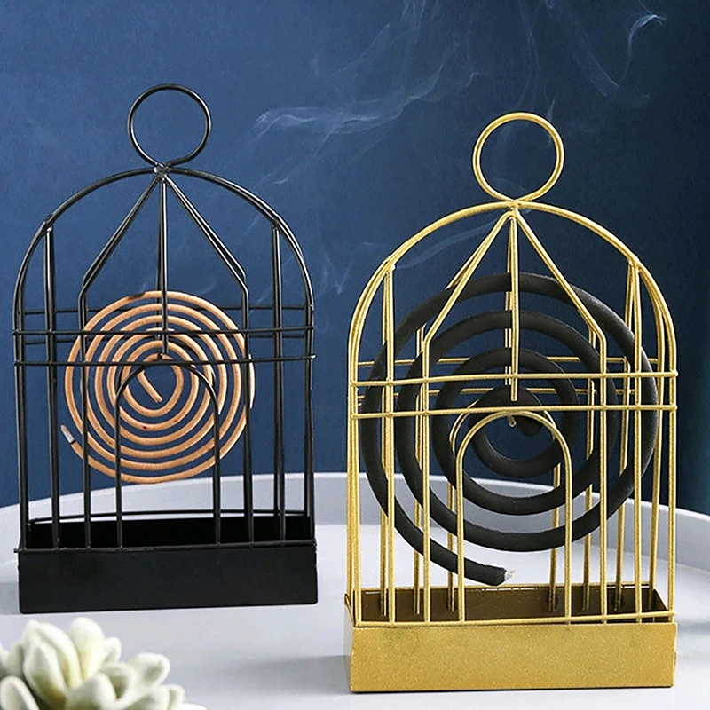 

1Pc Household Fireproof Sandalwood Ash Box Mosquito Coil Incense Box Wrought Iron Hanging Creative Birdcage Mosquito Coil Holder