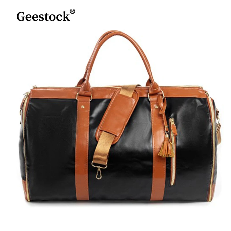 

Geestock Travel Bag Hand Luggage Waterproof Foldable Women's Travel Convenient Carry-On Clothing Bag Large PU Leather Gym Bag