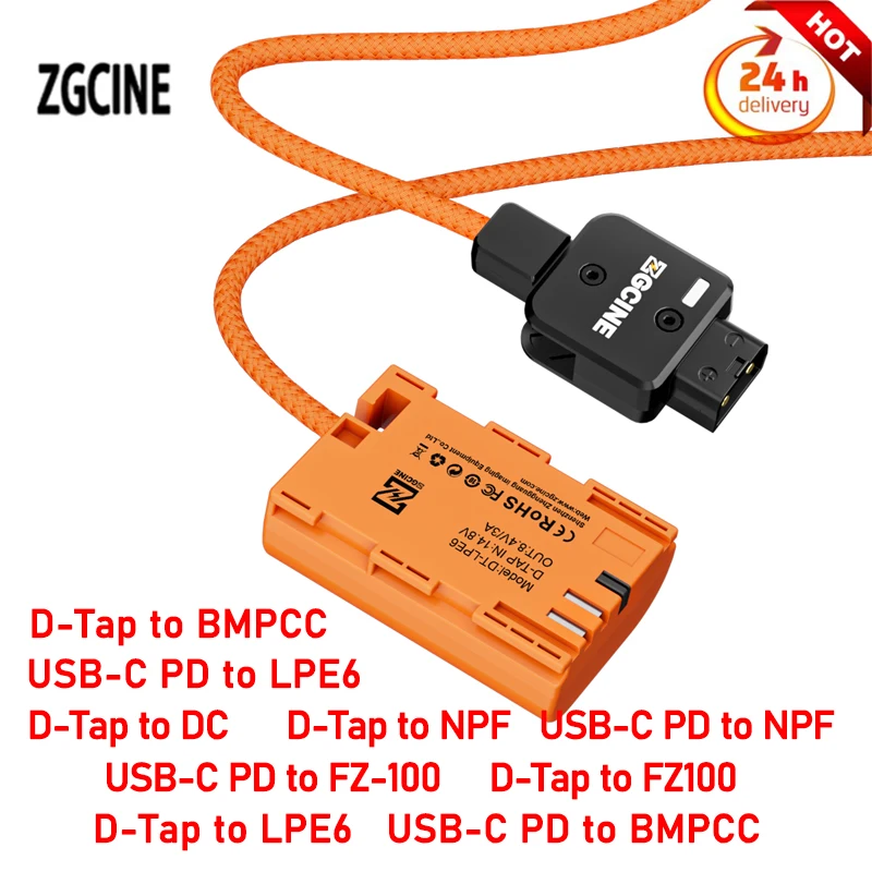 Zgcine D-Tap To Lpe6 Cavo Batteria Fittizio (Filo Intrecciato),Usb-C/D-Tap Pd A Bmpcc Cavo Di Alimentazione Cc Lpe6/Fz-100 Cavo Batteria Fittizio