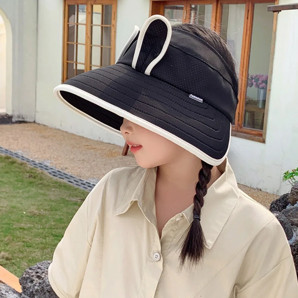 Korean Style Wide Brim Peaked Cap Empty Top Adjustable Rabbit Ear Sunhat Sunscreen Streetwear Children Fishman Hat 2-4 Years Old