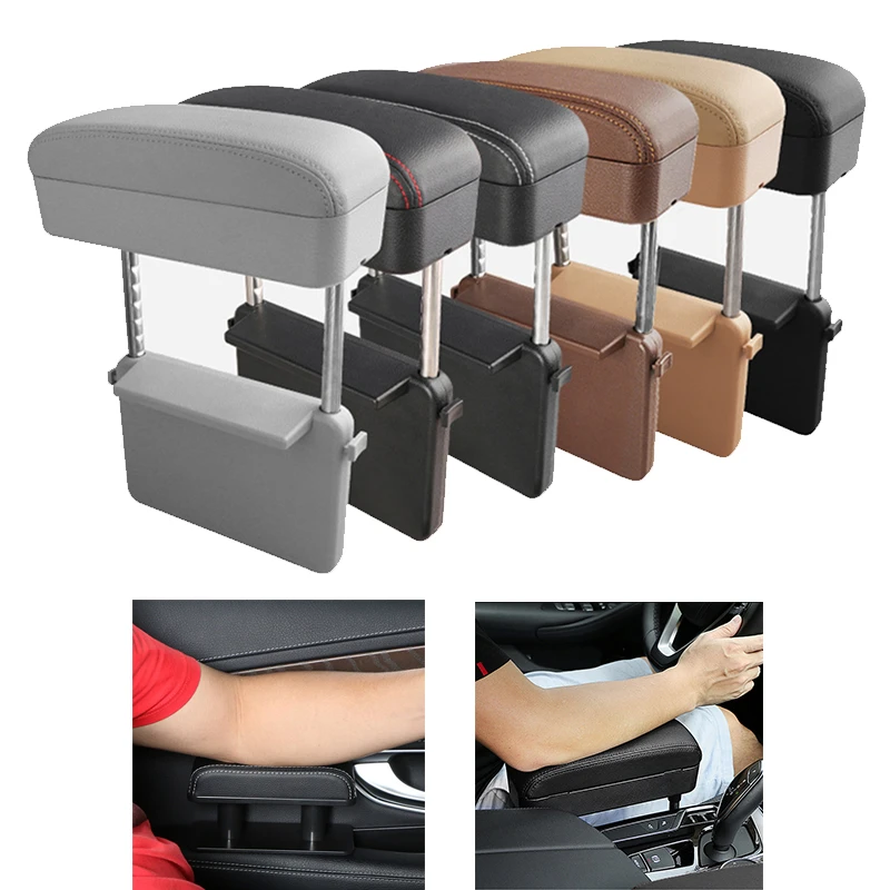 Car Armrest Storage Pu Leather Elbow Support Cushion Adjustable Height