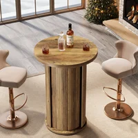 Tribesigns 35.4" Round Bar Table, Rustic Cocktail Table with 3-Tier Hidden Storage Shelves, Bistro High Top Pub Table 3