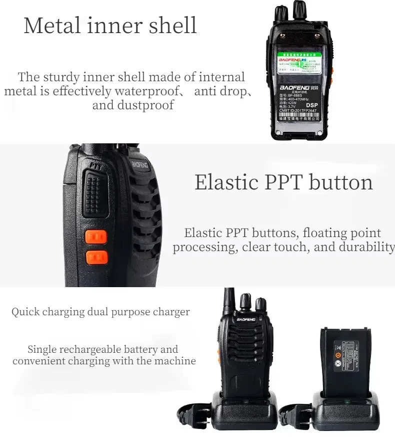 2PCS Baofeng BF-888S 12W Walkie Talkie Dual Band Portable Long Range Standby UHF 400-470MHz USB Ham Two Way Radio for Hunting