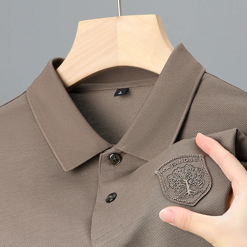 

Роскошная мужская рубашка-поло высокого класса, Однотонная рубашка-поло с отложным воротником и вышивкой и короткими рукавами, лето 2023, британский тренд, модная красивая одежда