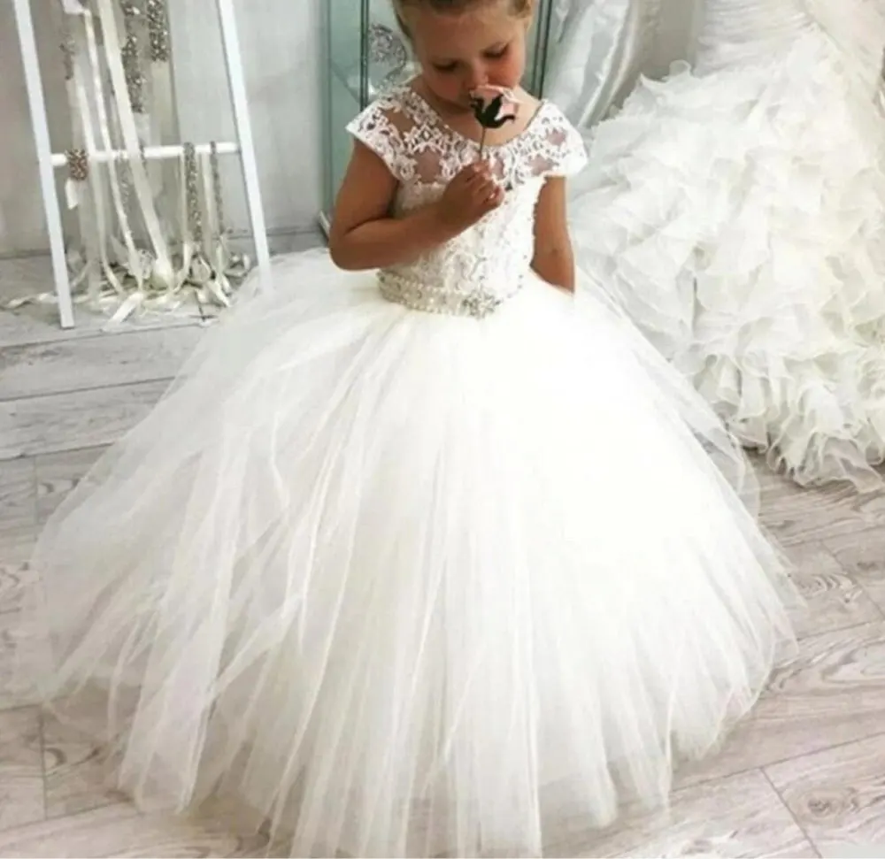 

Elegant Baby Girl Birthday Dress White Flower Girl Dress For Wedding Bow Kids Princess Prom Gown Lush Dresses For Girls