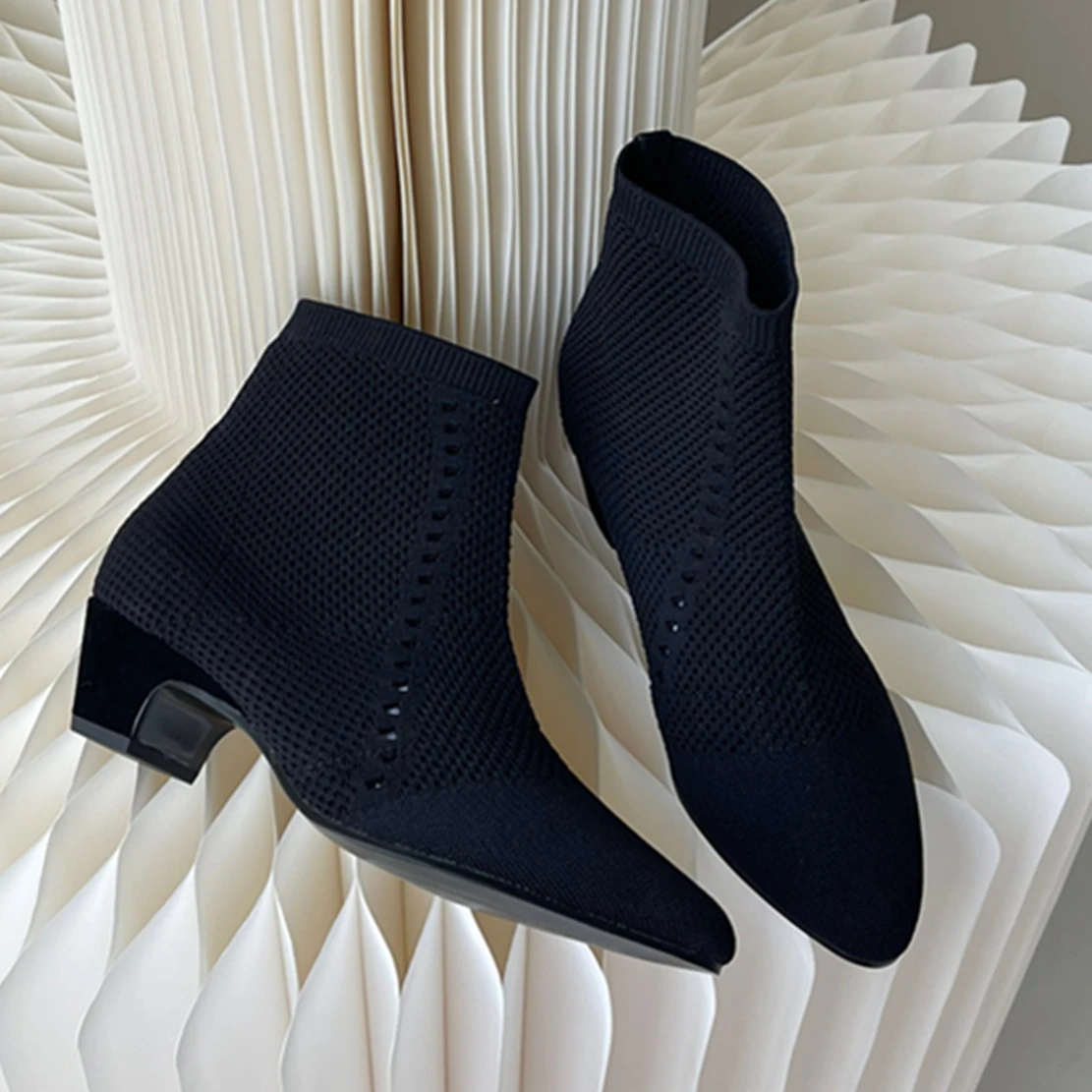 

Jenny&Dave Comfortable Casual Commuting Women's Shoes Knitted Elastic Boots French Fashion Blogger Chelsea Ankle Boots