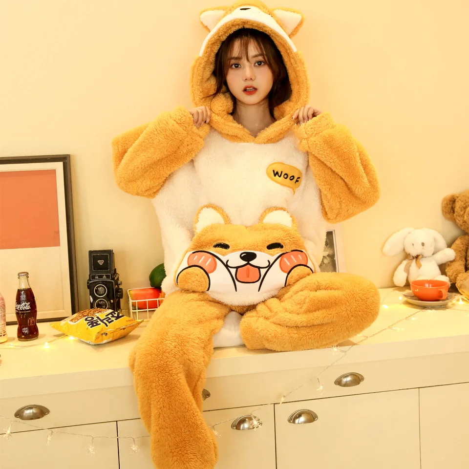 Alafime Cutecore Fuzzy Pyjama 2 pièces Kawaii en polaire Motif vache