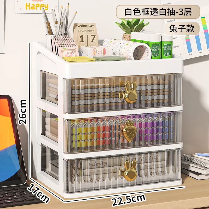 Cartoon Pattern Desktop Organizer with Drawer-Style Storage Box for Office and Cosmetic Essentials