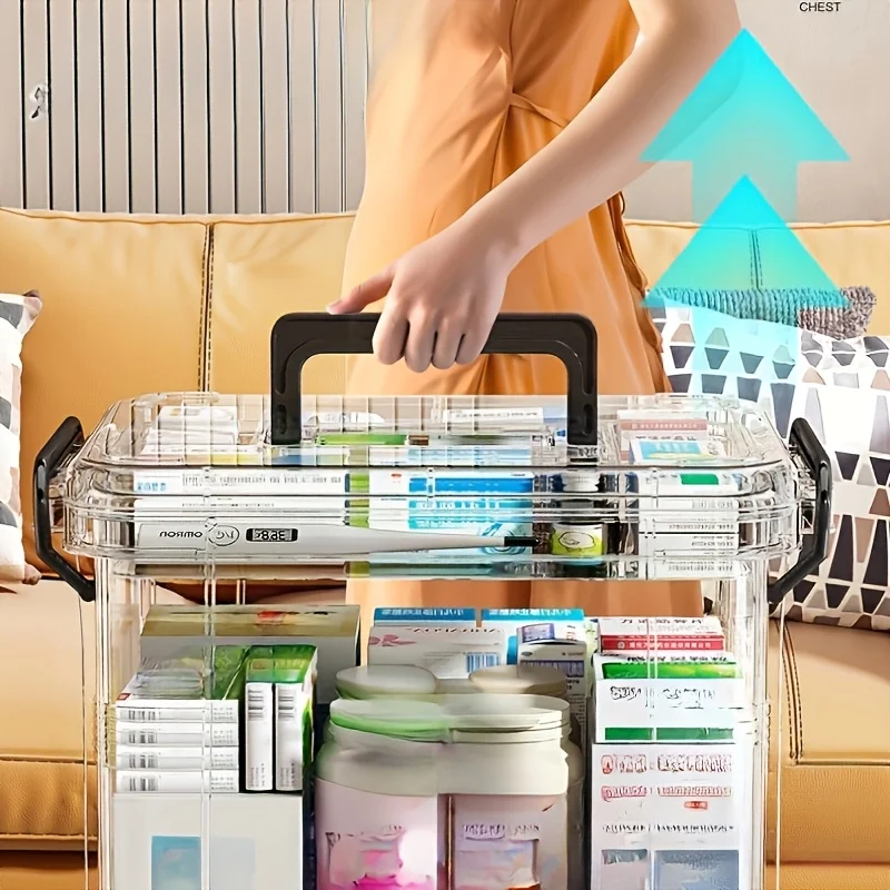 Modern Waterproof PVC Medicine Storage Box, Double-Layer, Stackable, Flip Top Closure, Rectangle Shape - Image 6