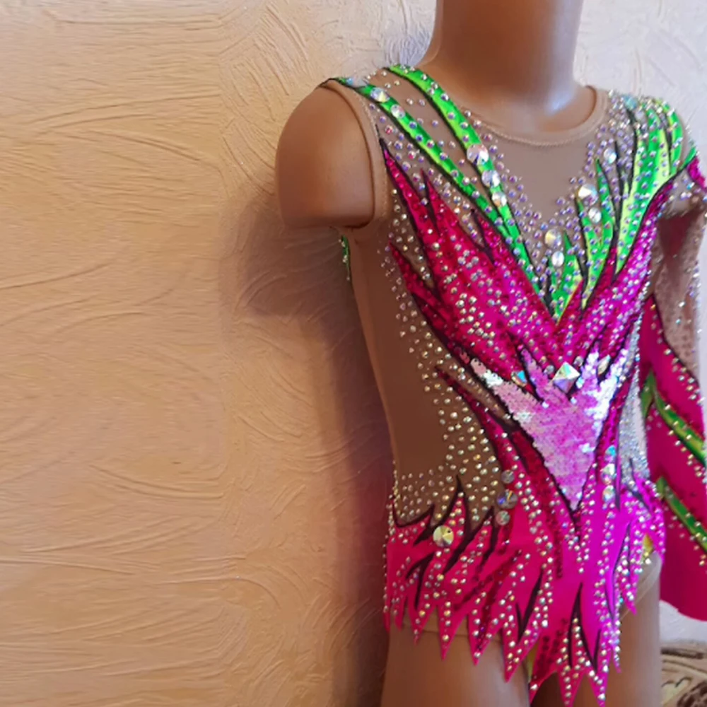 

Girls' Leotard Mesh Spandex High Elasticity Handmade Sleeveless Competition Dance Rhythmic Gymnastics Artistic Gymnastics Pink