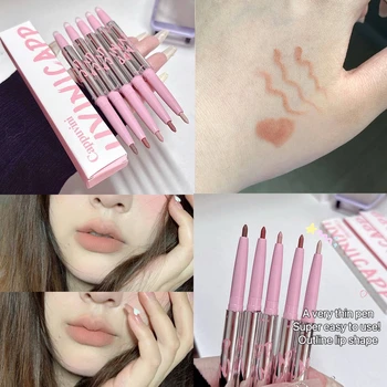 Penna per ombretto per labbra Base per rossetto opaco Tubo argento Impermeabile duraturo Contouring labbra Tazza antiaderente Matita per labbra con pennello