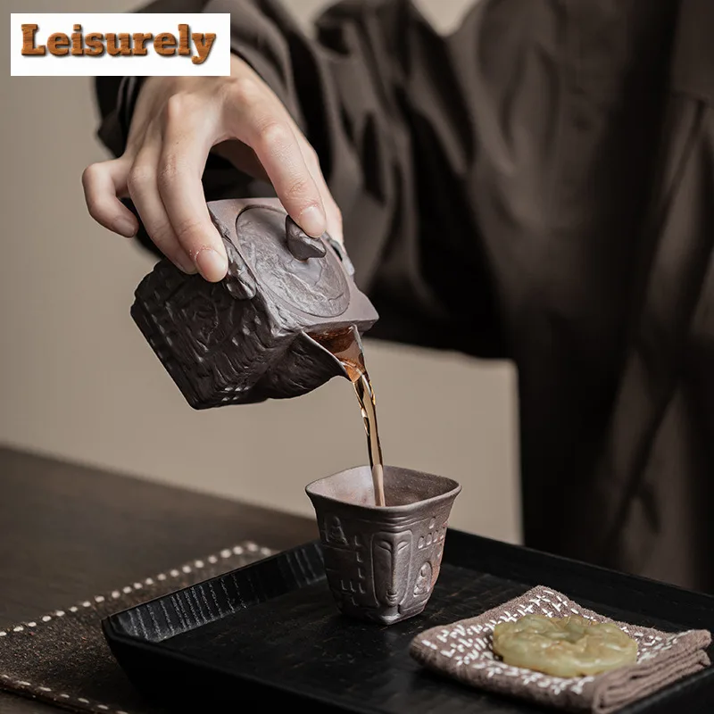 180ML Zen Old Rock Mud Square Hand Held Teapot Japanese Tea Infuser Pot Tea Brewing Kettle with Filter Tableware Supplies Craft