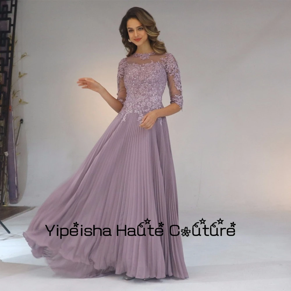 

Yipeisha Floor Length Chiffon Sequined Half SLeeve Mother Of Bridal Dresses Beads Strapless Wedding Party Gowns New Zipper Back