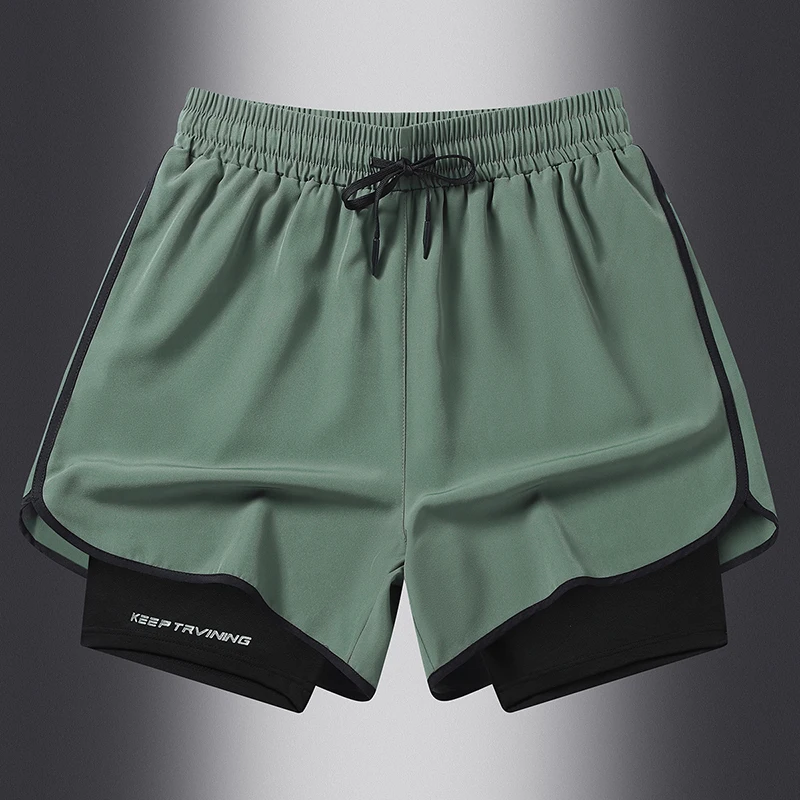 Fashion Elastic Lace Up Spliced Fake Two Pieces High Waist Casual Shorts Men's Clothing 2024 Summer New Loose All-match Shorts
