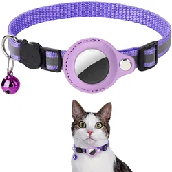 Reflective Breakaway Cat Collar with Waterproof AirTag Holder and Bell - Adjustable 22-32cm (PURPLE)