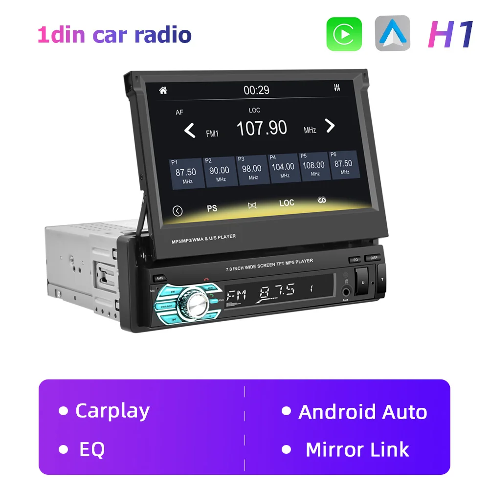 S3397899f1c6e4279bc1df58f8022d093v 7" inch Touch Car Radio CarPlay Android Auto Automatic Retractable Screen Car MP5 Player 1Din Stereo Autoradio Multimedia Player