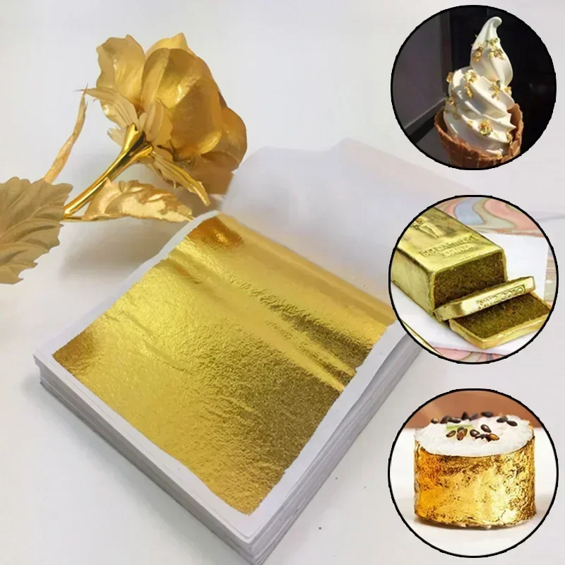 Imitation Gold Silver Foil Paper Leaf Sheet Gilding DIY Art Craft Paper Birthday Party Wedding Cake Dessert Decorations 100pcs