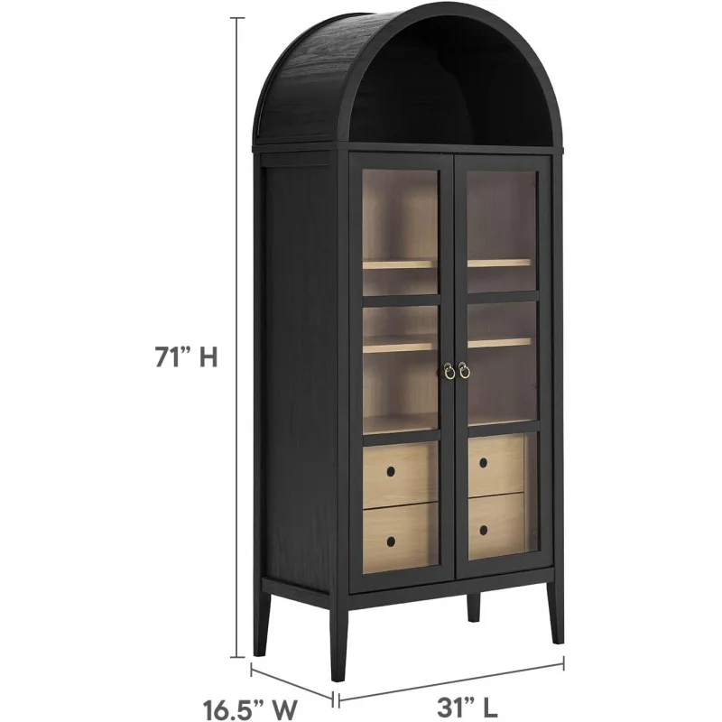 Modway Nolan Modern Farmhouse 71" Tall Arched Storage Display Cabinet in Black Oak Wood Grain 3