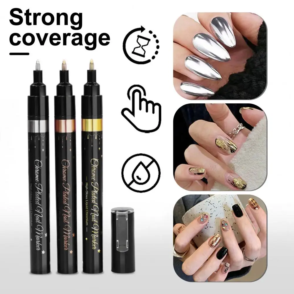 Nail Painting Pen Nail Design Pen Nail Art Pen Set for Diy Salon Fine Tip Chrome Marker for Glossy Mirror Effect Painting Gel 3