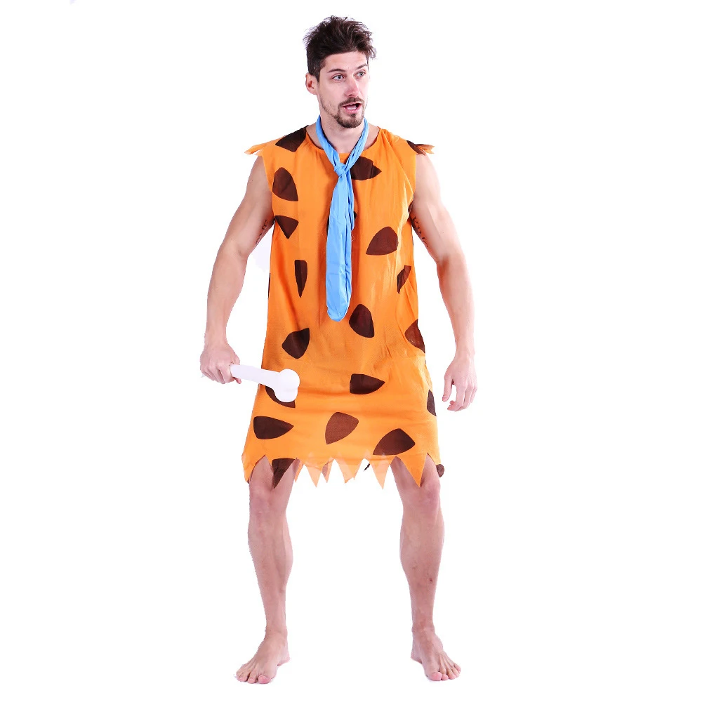 

Halloween Carnival Adult Mens Primitive Savages Stone Age Indian Man Cosplay Costume Fred Flinstones Mardi Gras Fancy Dress
