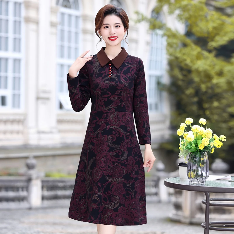 

Office Lady Vintage Oversize 80kg printing Dress Women Casual Slim Long Sleeve Dresses Spring Autumn Elegant Midi Vestidos De Mu