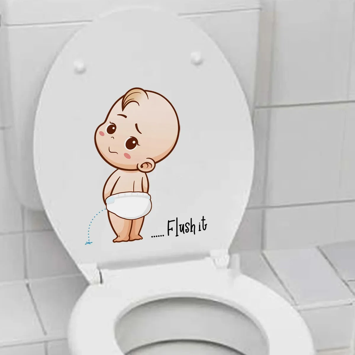 Description Picture 4 of item1pc Kid Peeing Pattern Toilet Seat Decal Creative Plastic Fun Self-adhesive Toilet Sticker Bathroom Decoration Sticker