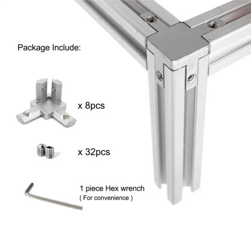 8Pcs 3-Way End Corner Bracket Connector for European Standard Aluminum Extrusion Profile 2020 3030 4040 Series Slot with Screws images - 6