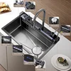Raindance Waterfall Kitchen Sinks Nano Stainless Steel 304 Home Kitchen Wash Basin Digital Display Embossed Large Single Slot B 1