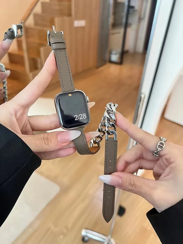 49mm Ultra Double Tour Metal Leather Strap for Apple Watch Band 40/44mm SE8 7 6 5 4 3 38/42mm Chain Bracelet for Iwatch 41/45mm