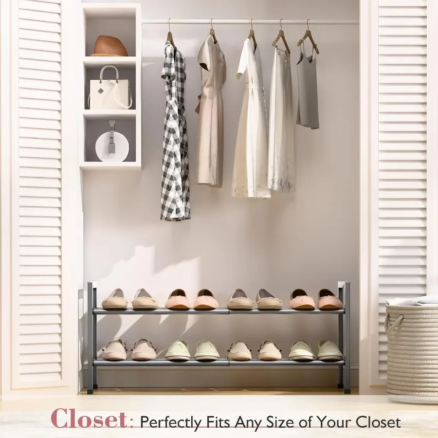 2Tier Expandable Shoe Rack for Closet 1833 Adjustable Shoe Rack for Small Space Small Shoe Organizer for Front Door Sturdy Meta