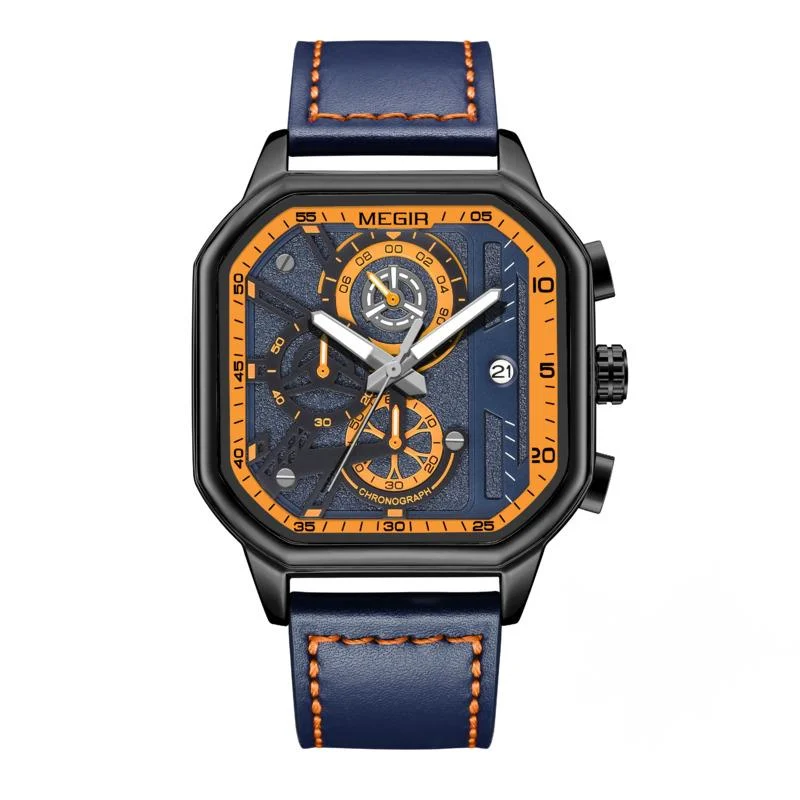 Quartz Watch For Men Fashion Squre Sport Chronograph Luminous Military WristWatches Leather Luminous Date Clock Reloj Hombre