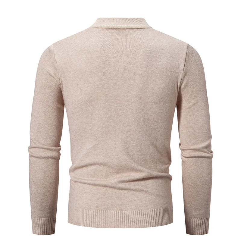 Autumn New Sweater Men's Half High Neck Basic Solid Color Casual Versatile Round Neck Knit with Slim Fit Elastic Sweater Inside 2