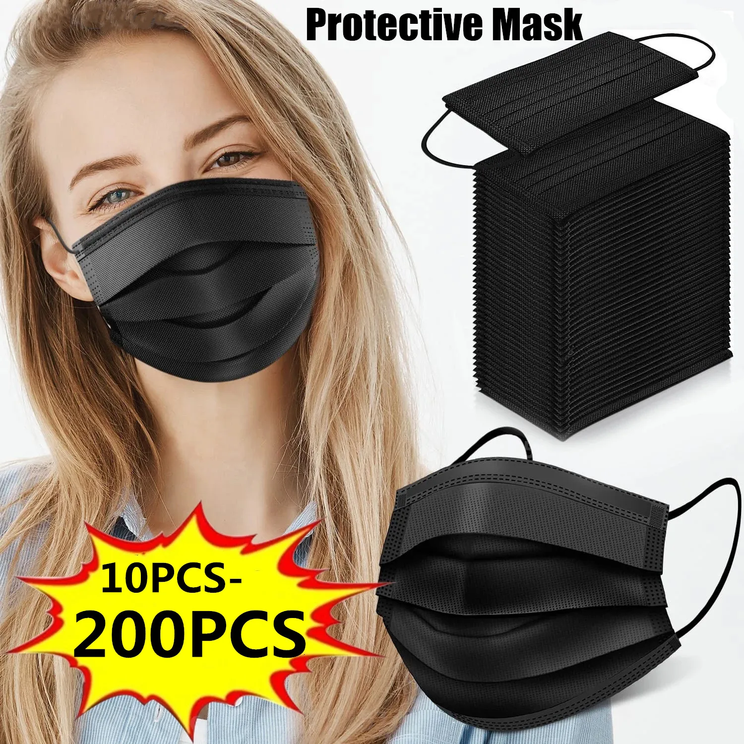 10200pcs Black Mask Disposable 3 Layer Filter Mask Mouth Face Mask