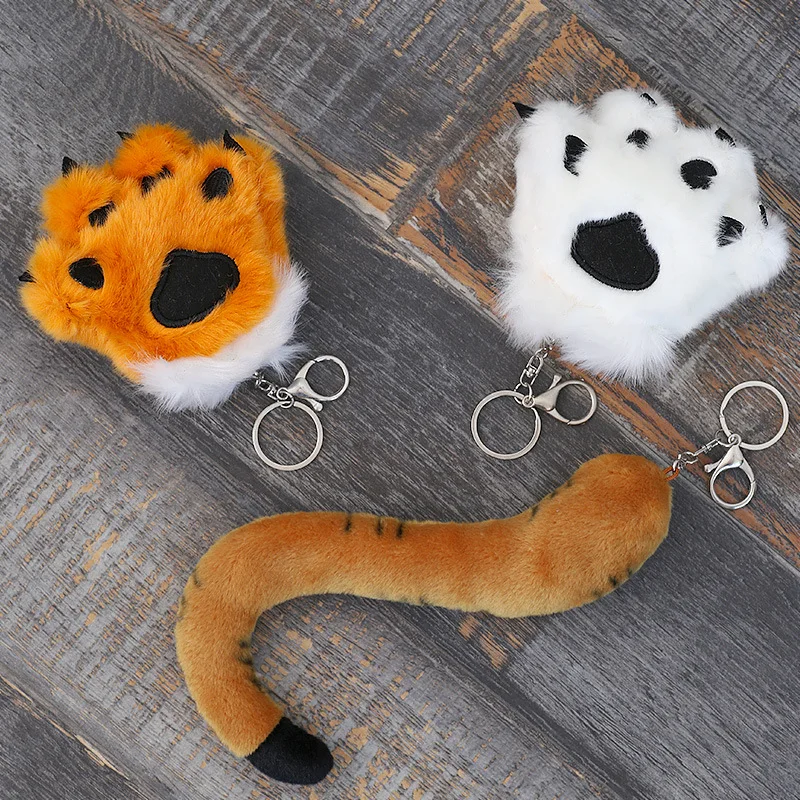 Tiger Plush Keychains Tiger Paw Keychain Plush Tiger Tails Doll Jewelry 12cm Plush