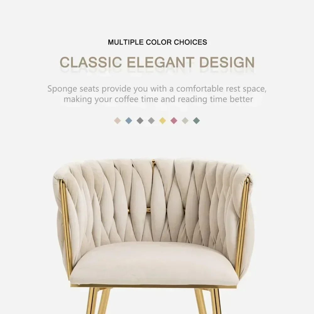 Woven Dining Chairs Set of 4,Velvet Upholstered Dining Chairs with Gold Metal Legs,Modern Accent Chairs Suitable for living room 5