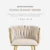 Woven Dining Chairs Set of 4,Velvet Upholstered Dining Chairs with Gold Metal Legs,Modern Accent Chairs Suitable for living room 5