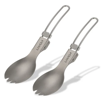 Lixada Spork pieghevole in titanio semilucido, posate leggere per cena all'aperto, per viaggi, campeggio, zaino in spalla 1