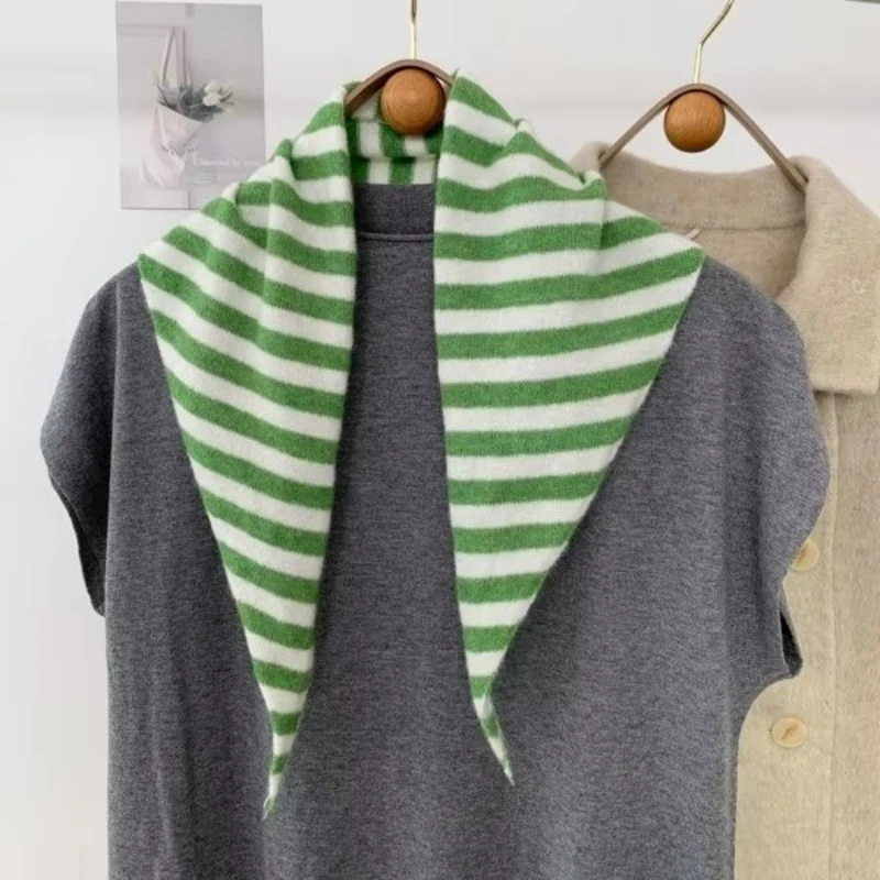 2024 Colorful Stripes with Wool Triangular Binder Decorative Knitted Small Scarf Soft Multi-Functional Small Scarf Collar 2