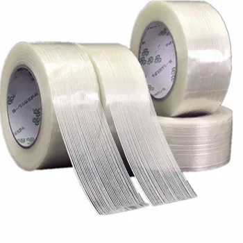 5mm-40mm 50M Strong Glass Fiber tape Transparent Striped Single Side Adhesive Tape Industrial Strapping Packaging Fixed Seal