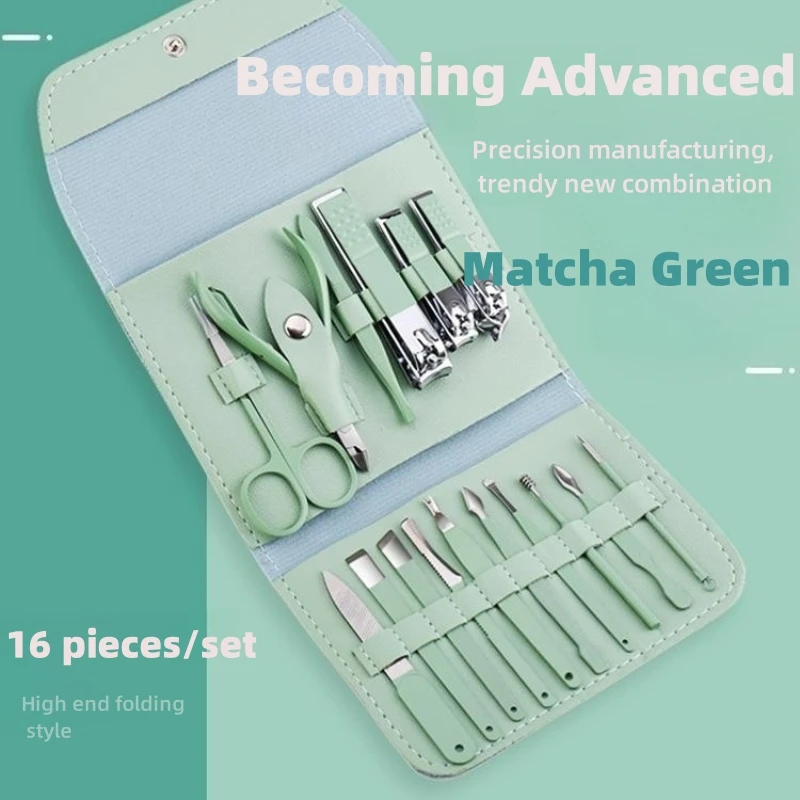 

16pcs/set Nail Cutter Set Stainless Steel Nail Clippers Set With Folding Bag Professional Manicure Cutter Kits Manicure Tools