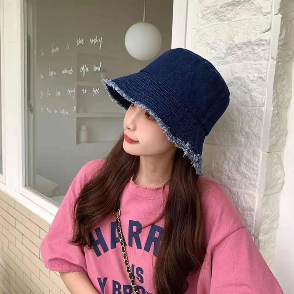 남성 및 여성용 청바지 태양 모자, Y2K 스타일 코튼 밥 파나마 접이식 버킷 햇, 여행 야외 낚시 태양 모자