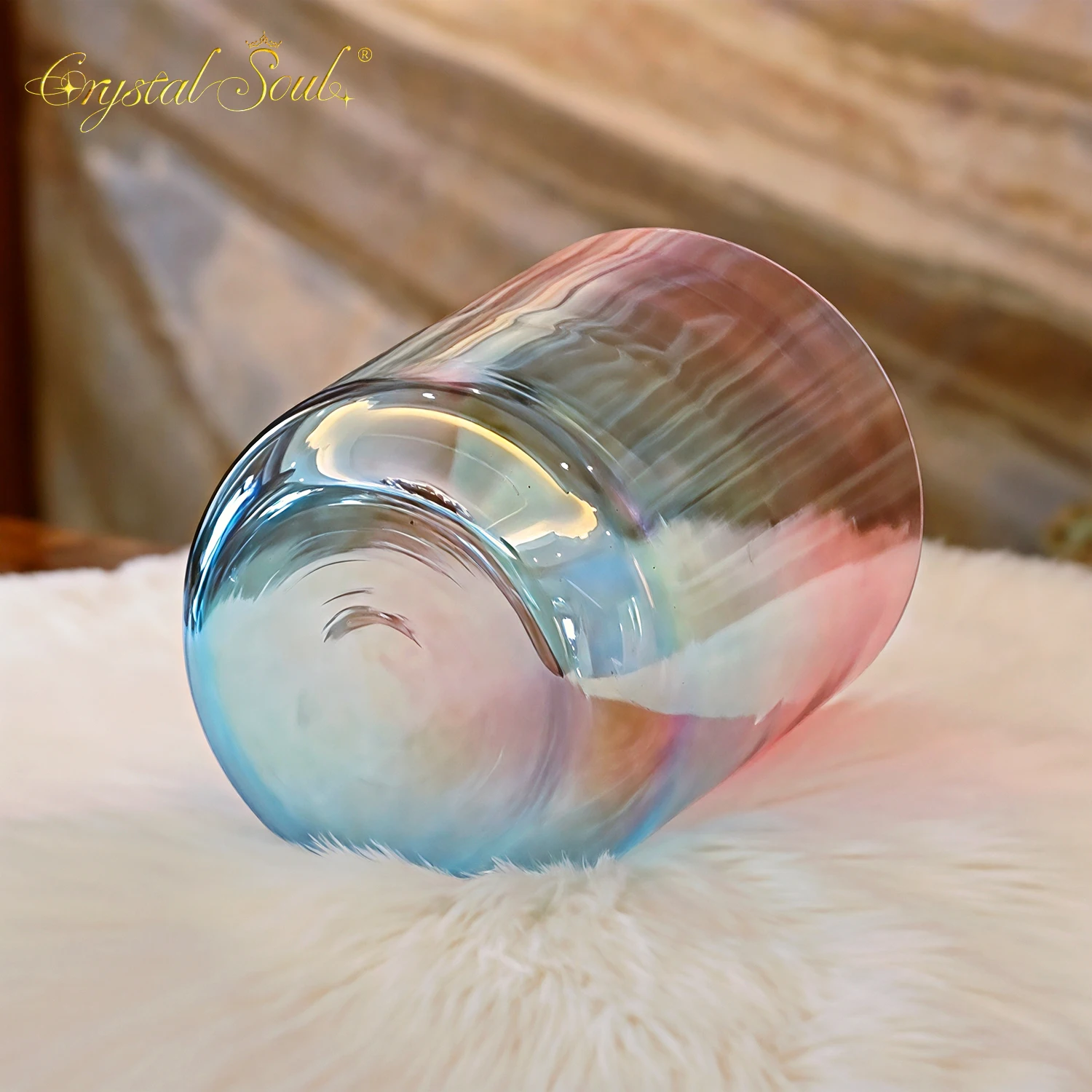 CrystalSoul 432Hz Rose Pink Gradient Aurora Alchemy Crystal singing Bowl with accessories