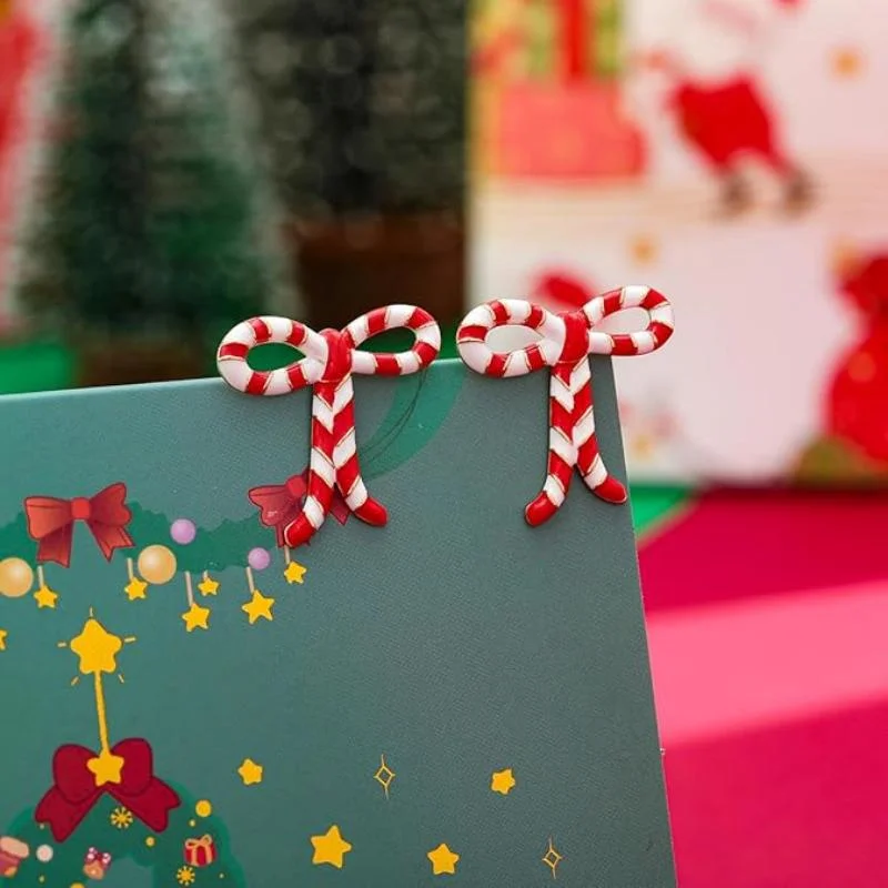 Einzigartige glänzende Strass-Ohrringe mit bunten Süßigkeiten-Streifen für Frauen, süße Schleife, Herz-Ohrringe, 2026, Weihnachtsfeier, Geschenk, Schmuck – Detail 14