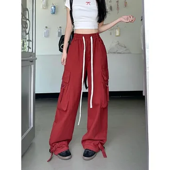 الأمريكية شارع العليا فضفاض حجم كبير السراويل البضائع النسائية الشارع الرقص Y2K موضة السراويل البضائع الصلبة النساء الخريف بنطلون جديد 2